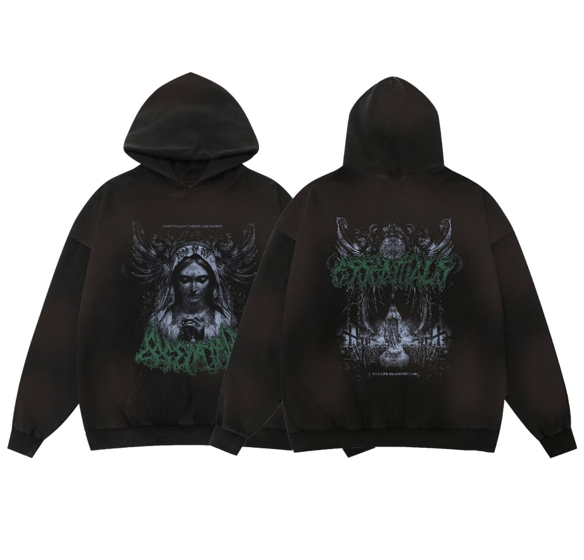 Fear of God Essentials “Dark Seraph” Graphic Hoodie (Front & Back Print, Oversized Fit)