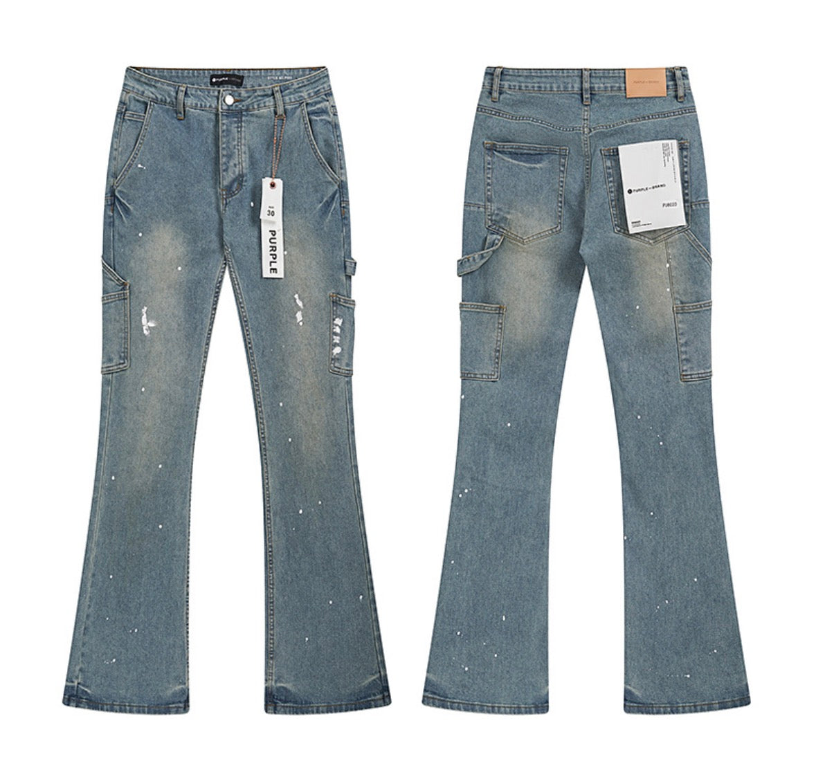 PURPLE Brand Vintage Wash Flared Carpenter Jeans