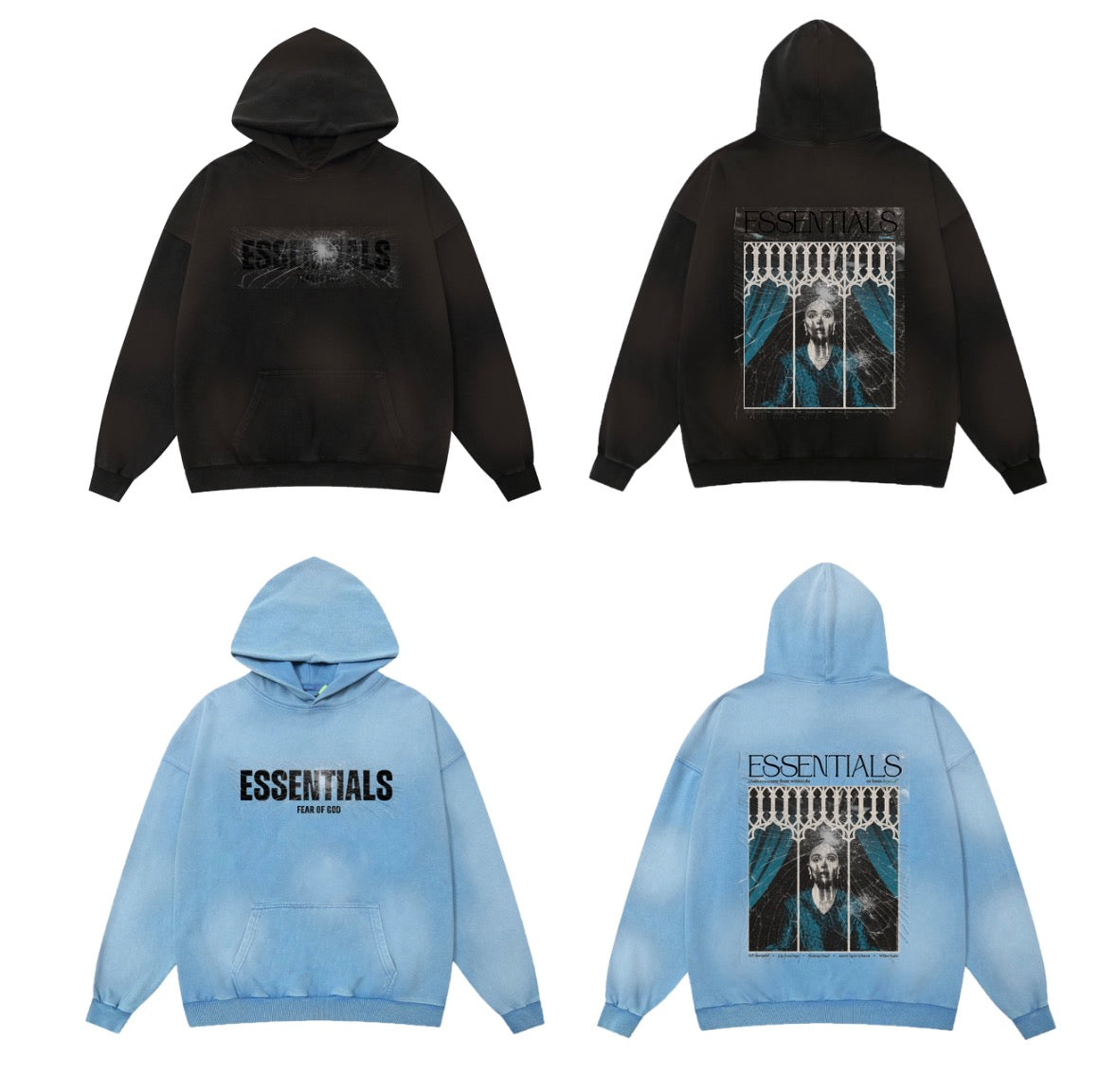 Fear of God Essentials “Stained Glass Angel” Graphic Hoodie (Front Logo + Back Print, Oversized Fit)