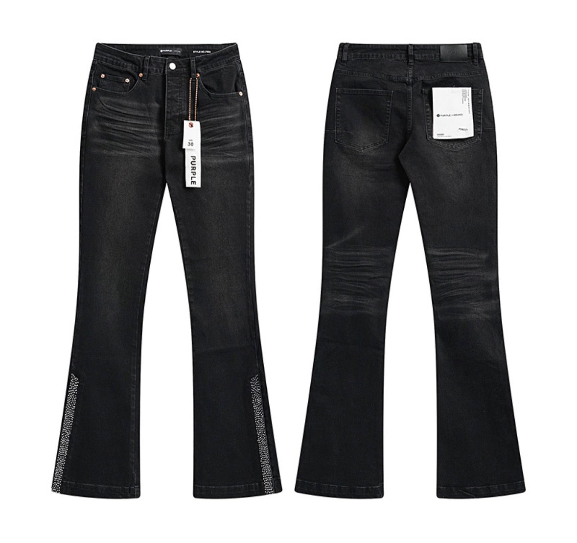 PURPLE Brand Black Crystal Flare Jeans