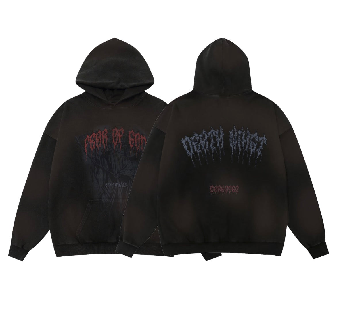 Fear of God Essentials “Inferno Script” Graphic Hoodie (Front & Back Print, Oversized Fit)